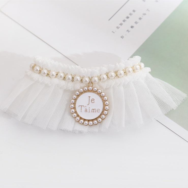 Cat Lace Pearl Collar Decoration